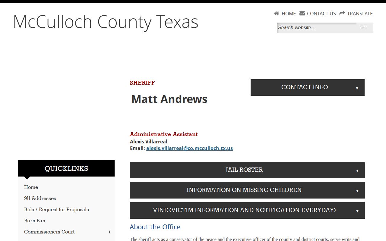 McCulloch County 72 hour release Sheriff current roster source