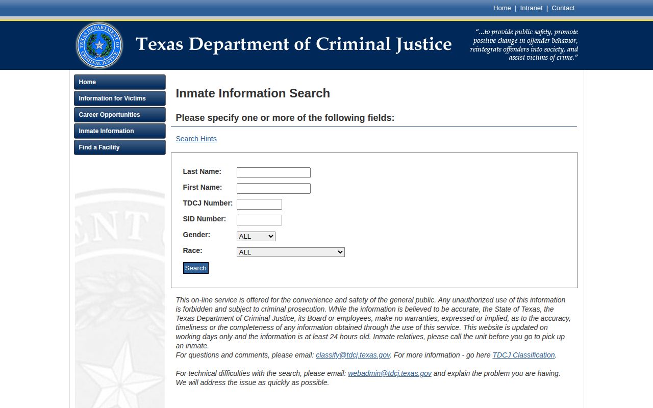 TDCJ lookup for McCulloch County released inmate status