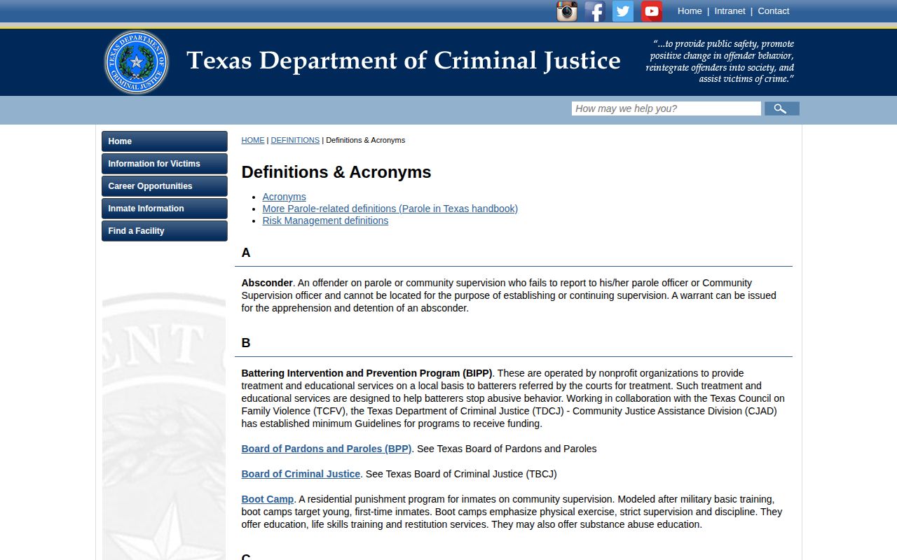 TDCJ definition for a McCulloch County projected release date