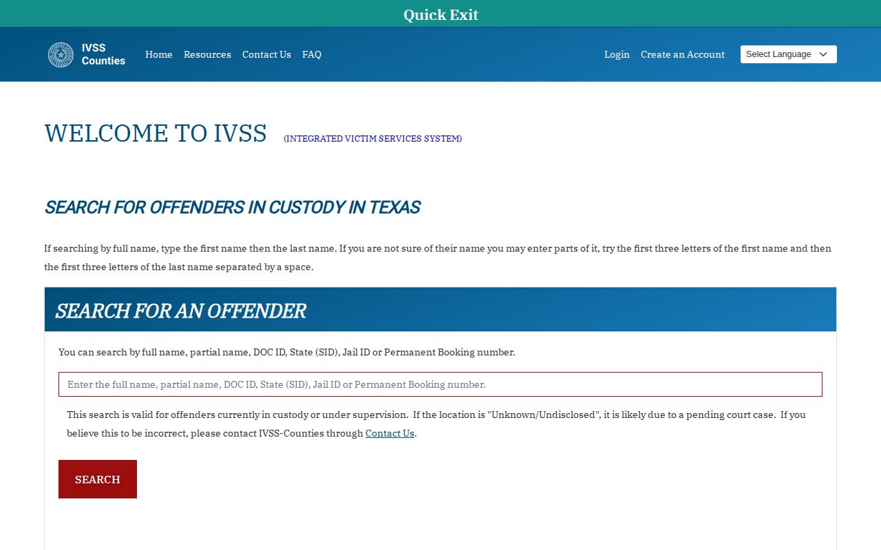 McCulloch County VINELink release check through IVSS-Counties
